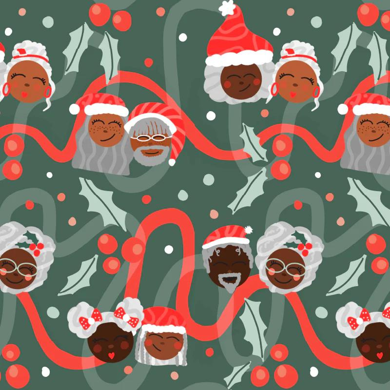 Close-up of Black Santa Gift Bag, highlighting the colorful and joyful Black Santa design